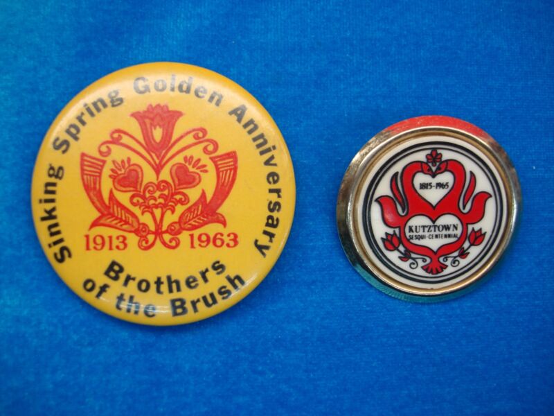 Vintage commemorative pins from Sinking Spring and Kutztown, Pennsylvania