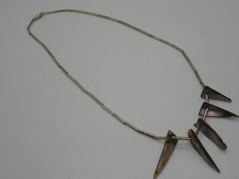Vintage Southwestern sterling silver necklace with abalone shell horns