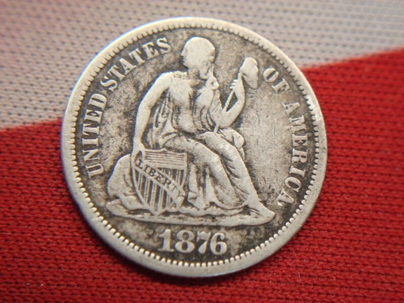 1876 Seated Dime, Variety 4, Legend Obverse