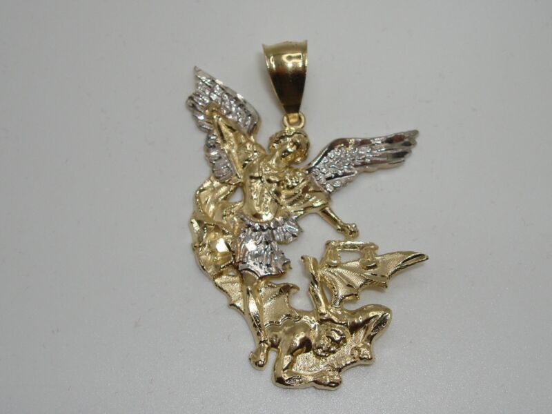 10K Solid Gold St. Michael Archangel Pendant - Two-Tone