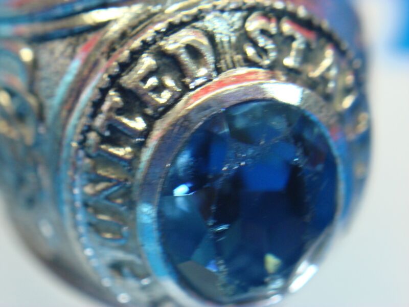 Vintage US Navy sterling silver ring with a blue stone, size 8 1/2