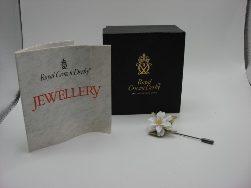 Vintage 1989 Royal Crown Derby Bone China Camellia Stick Pin - Sterling Silver, Original Box