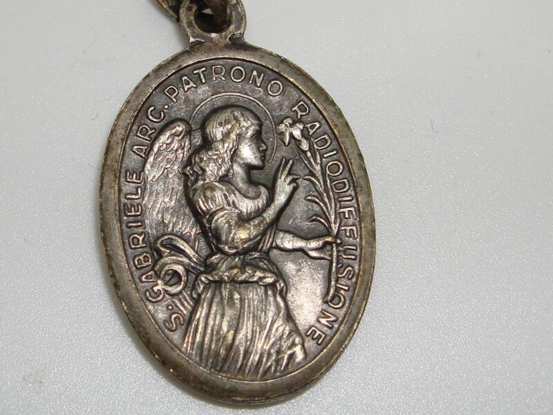 Vintage Italian medal of St. Gabriel and St. Chiara, patron saints of radio and TV