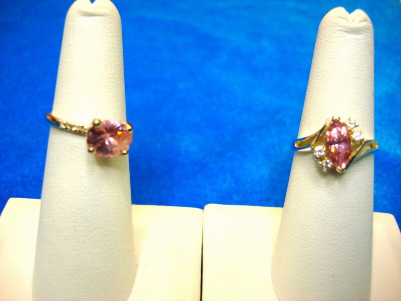 Sterling silver pink ice rings with oval and marquise gemstones, size 6