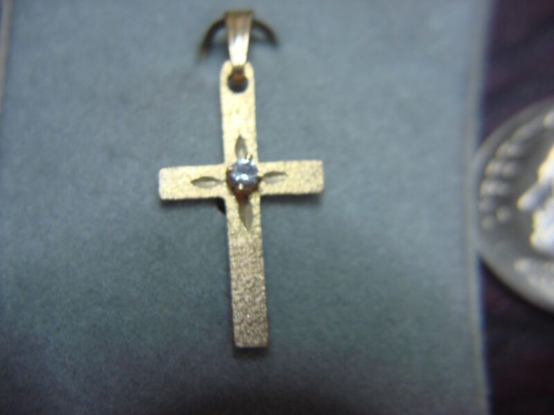 Vintage 14K yellow gold birthstone cross pendant with April cubic zirconia, unworn (NWT)