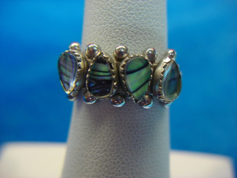 Sterling silver ring with iridescent stone, size 9 1/4
