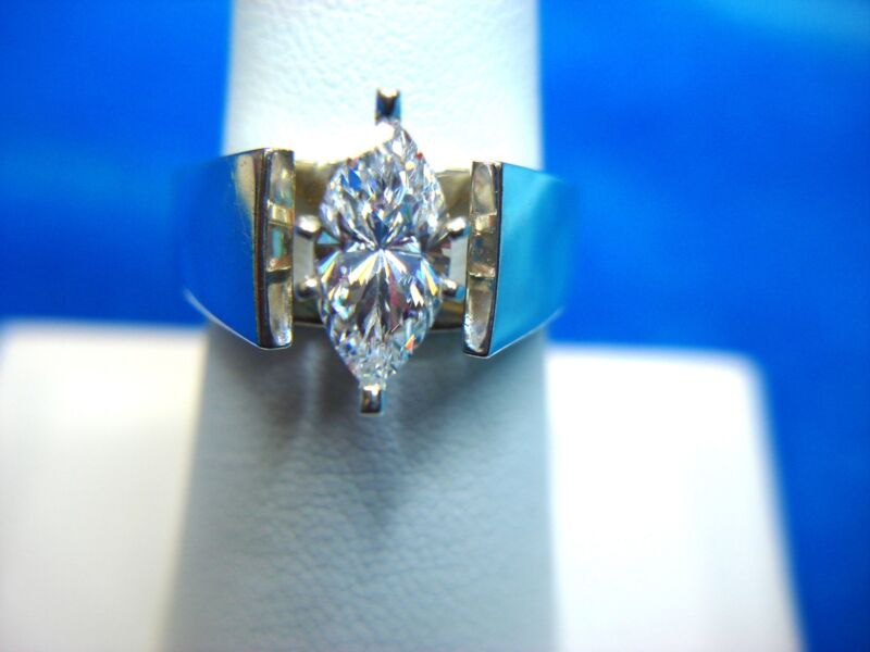 Sparkling sterling silver ring with marquise cubic zirconia, size 7 3/4