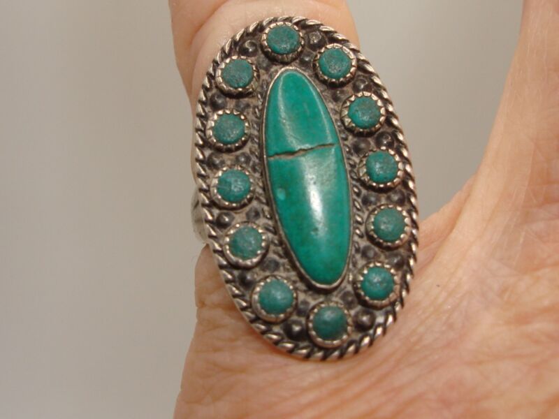 Vintage Southwestern sterling silver turquoise ring, size 5 1/2