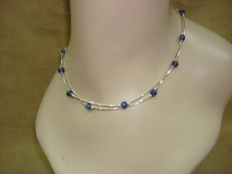 MILOR ITALY Sterling Silver Choker Necklace with Art Glass Beads
