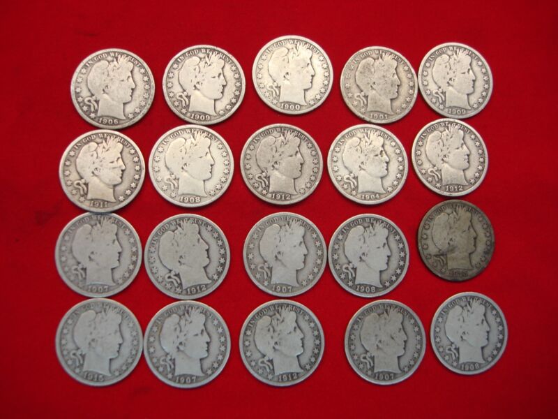 Barber Half Dollars 20-Piece Collection (1900-1915) - Uncirculated, Nice Detail