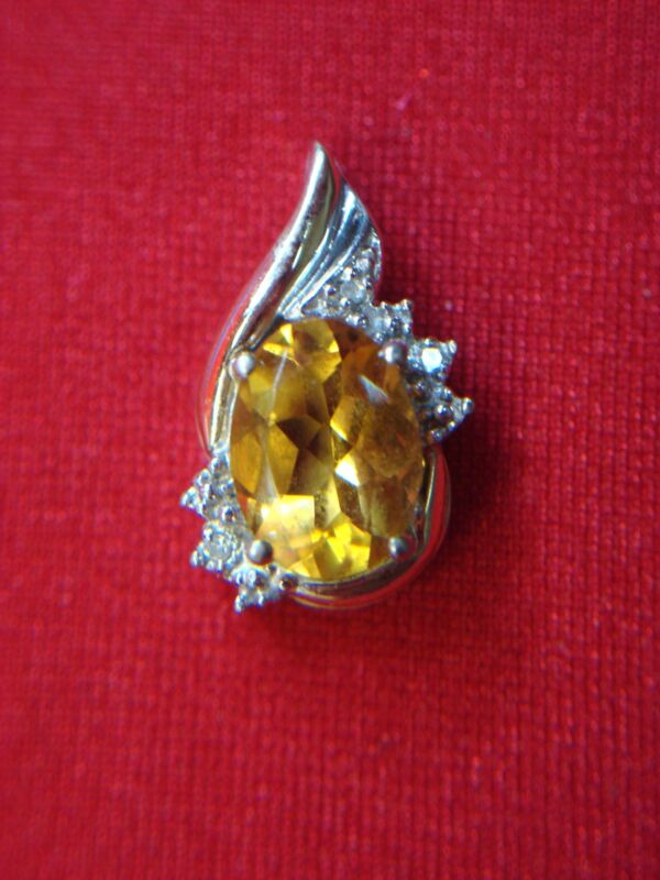 Vintage sterling silver and 10K yellow gold citrine diamond pendant