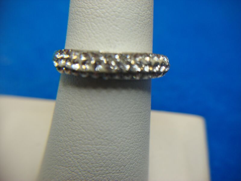 Solid sterling silver ring with three rows of sparkling stones, size 6 3/4