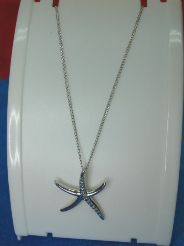 Sterling silver starfish diamond pendant on a 18-inch chain