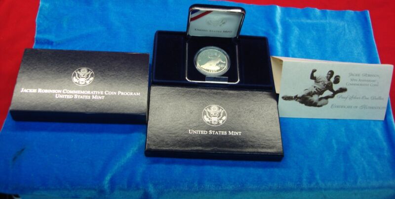 1997 S Proof Silver Dollar commemorating Jackie Robinson's 50th Anniversary