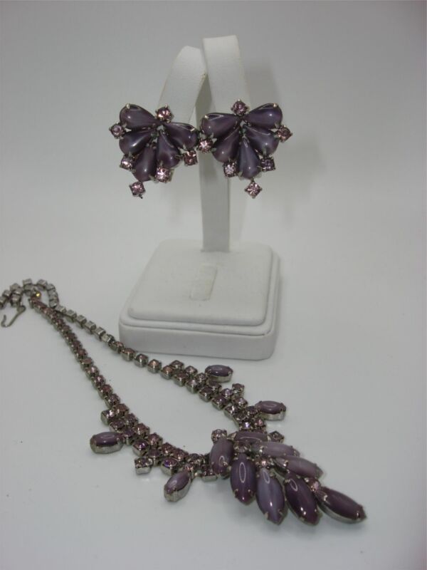 Vintage 1940s Lavender Rhinestone Choker & Earrings Set