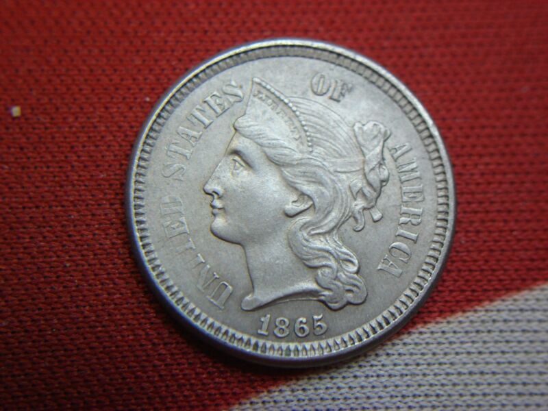 1865 Three Cent Nickel - High Grade UNC, Estate Find