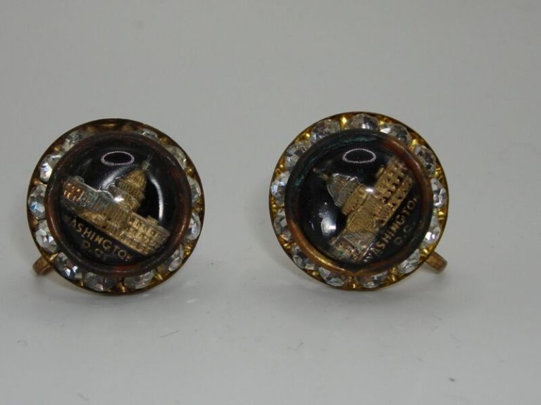 Vintage 1940s Washington D.C. Rhinestone Earrings - Chanel Set Lucite Capitol Design