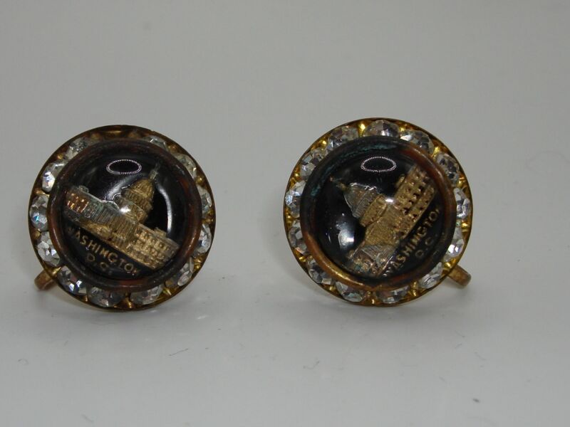 Vintage 1940s Washington D.C. Rhinestone Earrings - Chanel Set Lucite Capitol Design