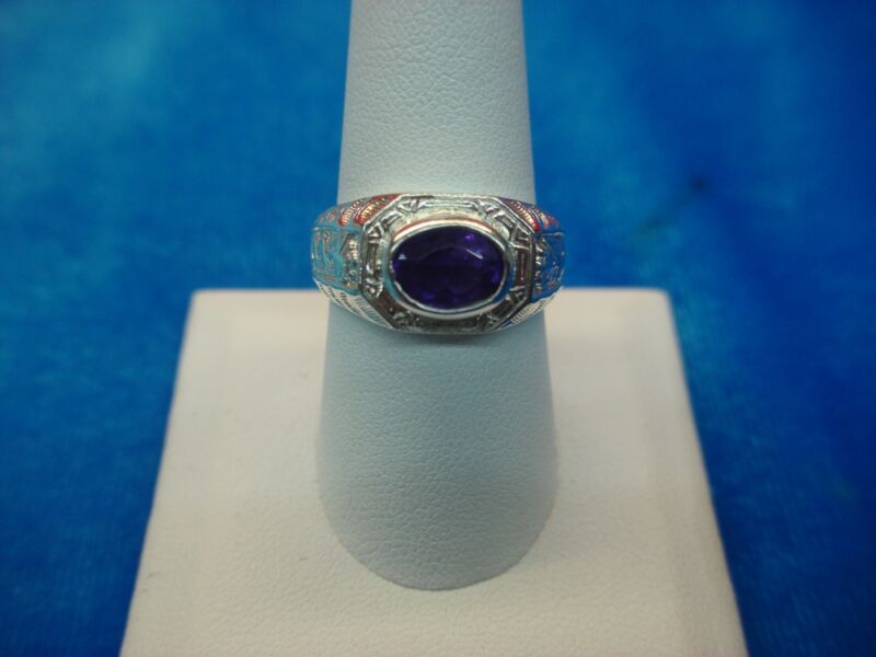Vintage sterling silver amethyst ring with an oval bezel setting, size 9
