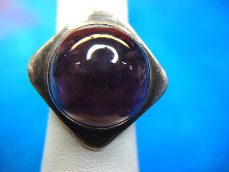 Large amethyst sterling silver ring with artisan or Native American design, size 5