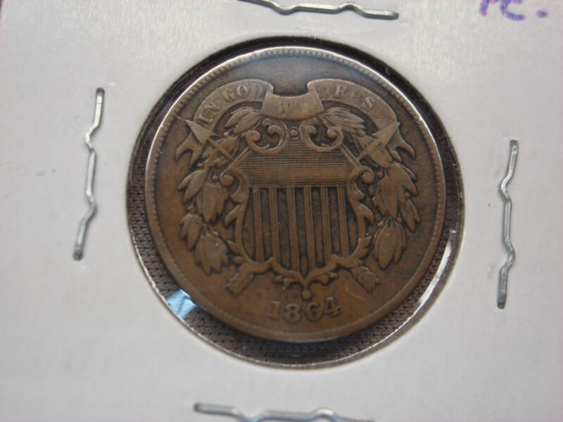 1864 Two Cent Piece (US Copper Coin) in Nice, Circulated Condition