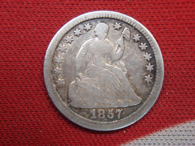 1857 Seated Liberty Half Dime - Stars Obverse (Var II) - Nice Detail & Full Rims