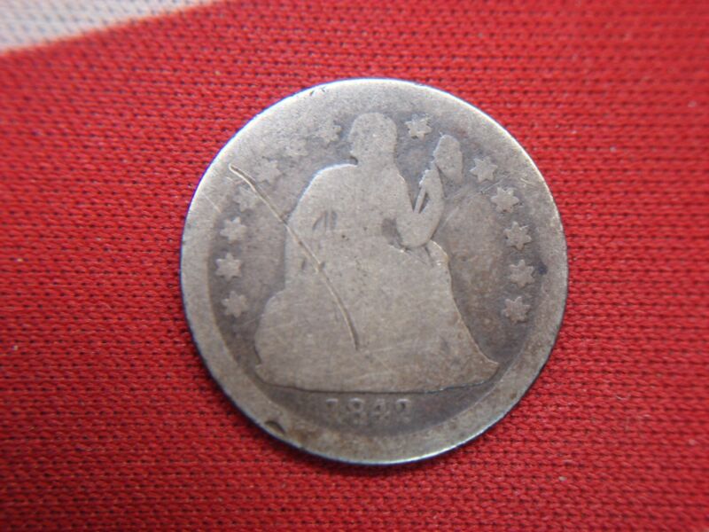 1842 Seated Dime, Variety 2 Stars, Original Patina