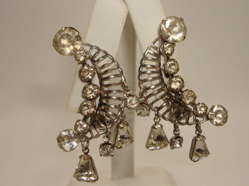 Vintage rhinestone clip-on earrings, 1950s-60s