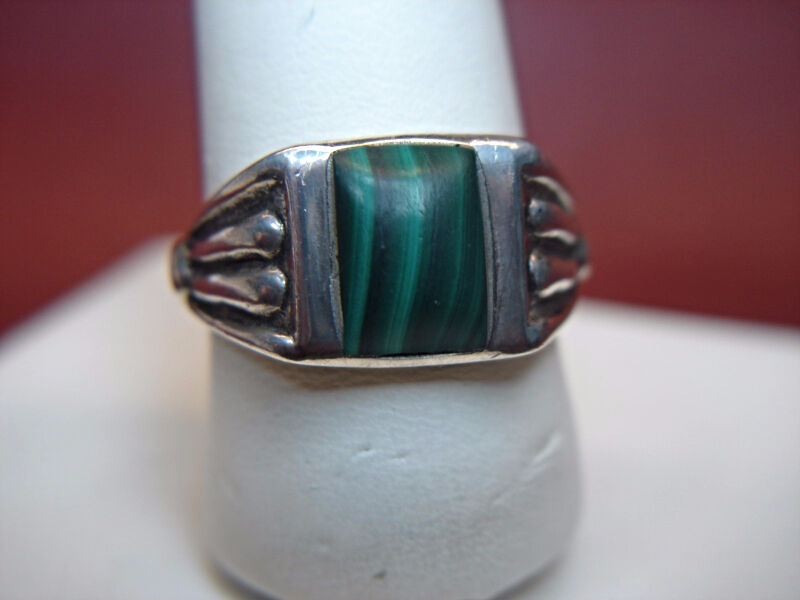 Native American sterling silver malachite ring, size 11.5