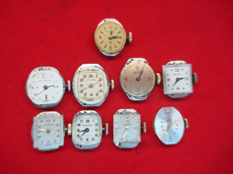 Vintage ladies wristwatch movements, lot of 9, great for repair and restoration projects