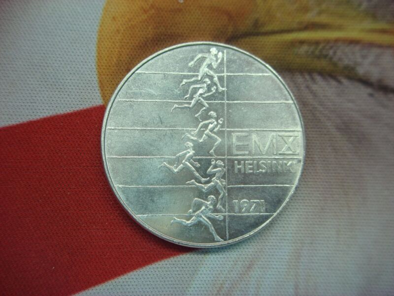 1971 Finland 10 Markkaa Silver Coin Commemorating the European Athletic Championship in Nice