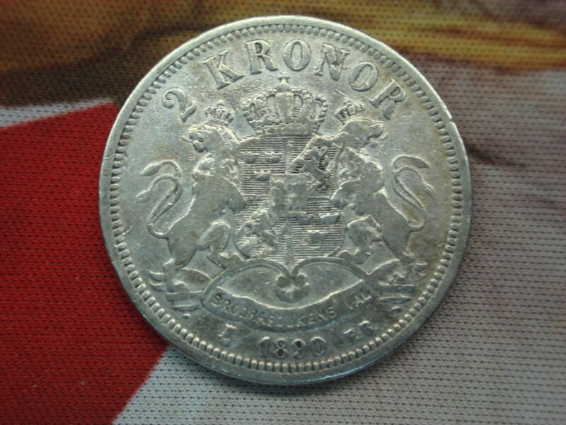 1890 E.B. Sweden 2 Kronor silver coin
