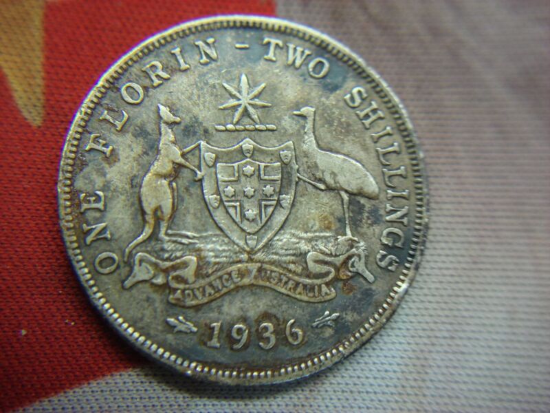 1936 Australia 1 Florin/2 Shillings Silver Coin (.925 Fine Silver) - Circulated
