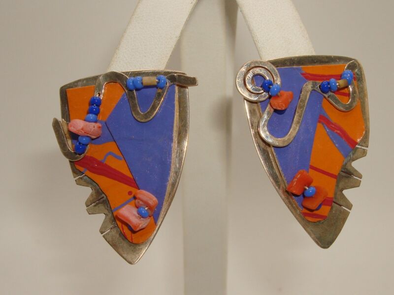 Vintage sterling silver coral earrings, artisan-crafted estate find