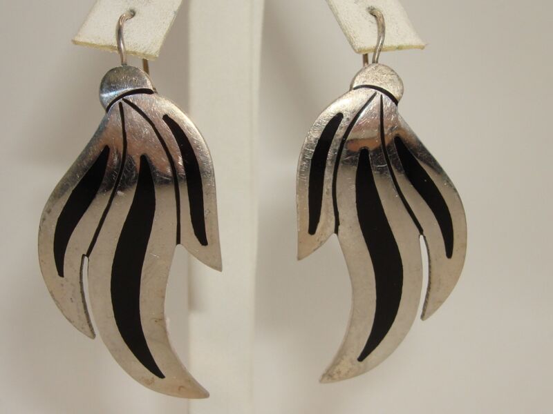 Vintage Sterling Silver & Black Enamel Earrings - Signed 925 Mexico TA-51
