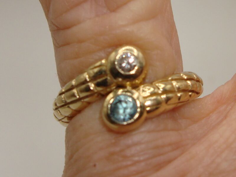 14K Gold Diamond & Topaz Ring, Size 4.5