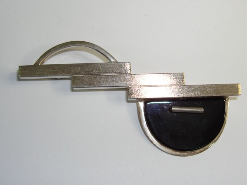 Vintage modernist sterling silver and onyx pin by Jallan