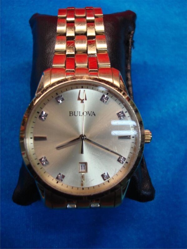 Bulova Sutton Diamond Accent Quartz Watch – 97D123 (Pre-Owned, Gold-Tone Stainless Steel)