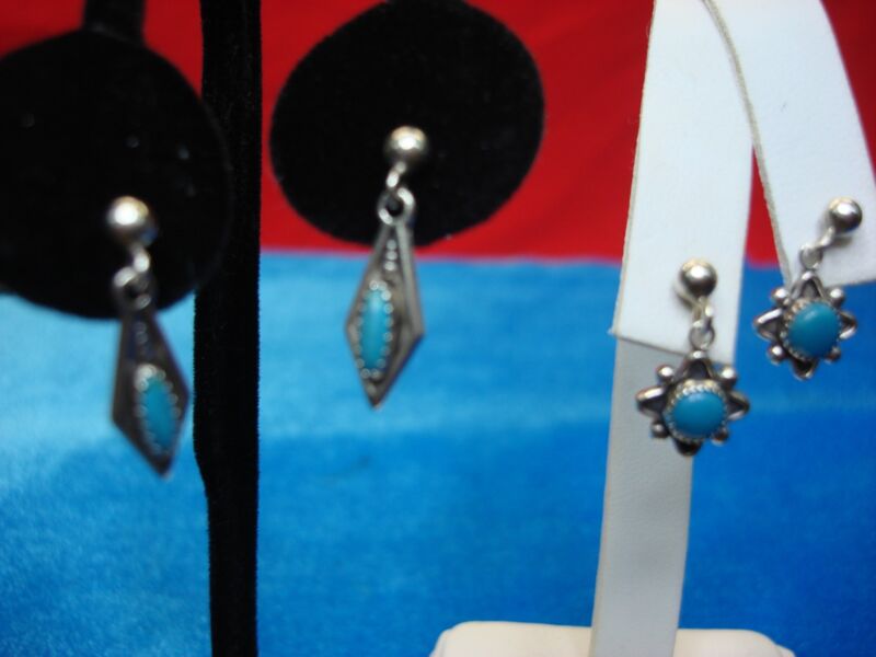 Sterling silver dangle earrings with turquoise stones, two pairs