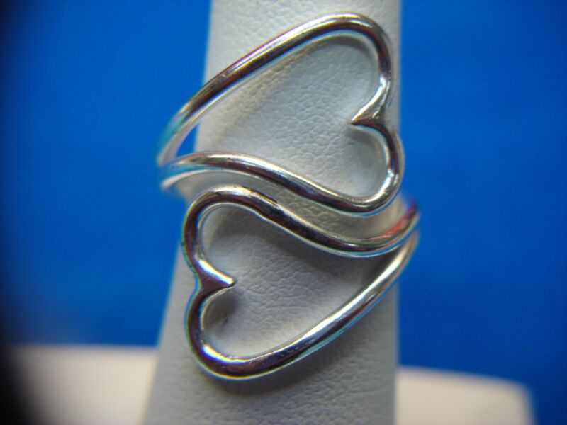 Solid Sterling Silver Bypass Heart Ring - Size 6