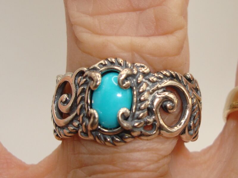 Carolyn Rios Pollack Filigree Sterling Silver Turquoise Ring (Size 8) - Pre-Owned Near Mint