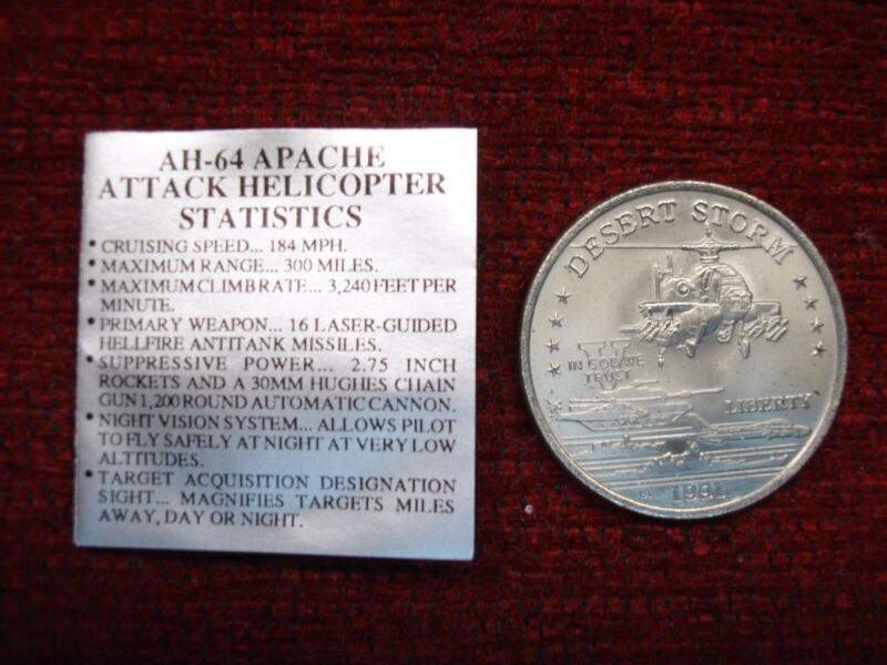 1991 Hutt River Province Desert Storm $5 Commemorative Coin featuring the AH-64 Apache helicopter