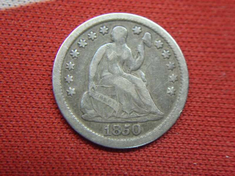 1850 Seated Liberty Half Dime (Stars Obverse Var II) - Excellent Detail & Condition
