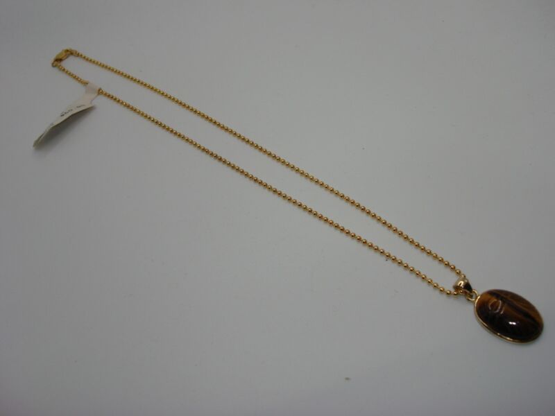 Vintage vermeil sterling silver tiger's eye scarab pendant necklace