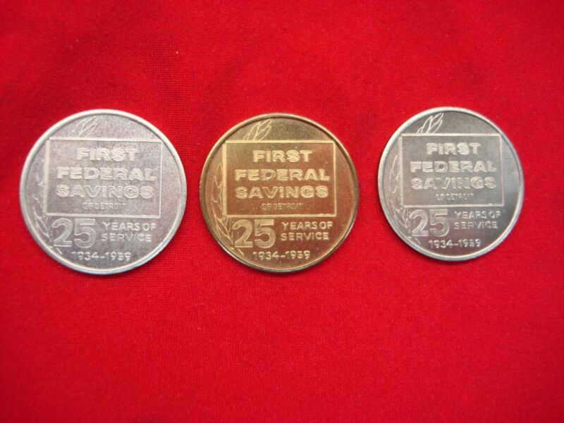 Vintage 1959 First Federal Savings of Detroit Commemorative Tokens (Set of 3)
