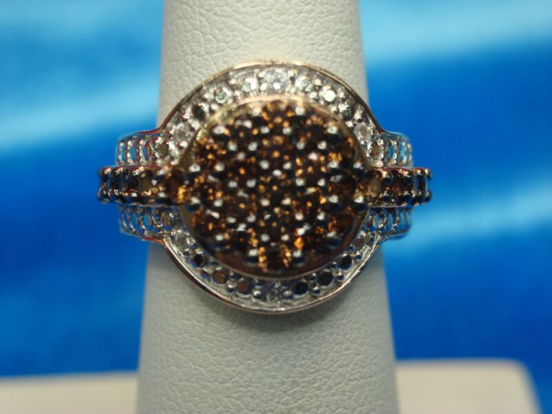 Sterling silver ring with brown topaz stones, size 6