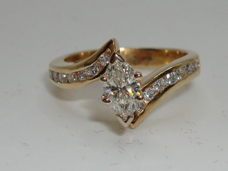 14K Gold Engagement Ring with Marquise Diamond & Side Diamonds (Size 4.5)