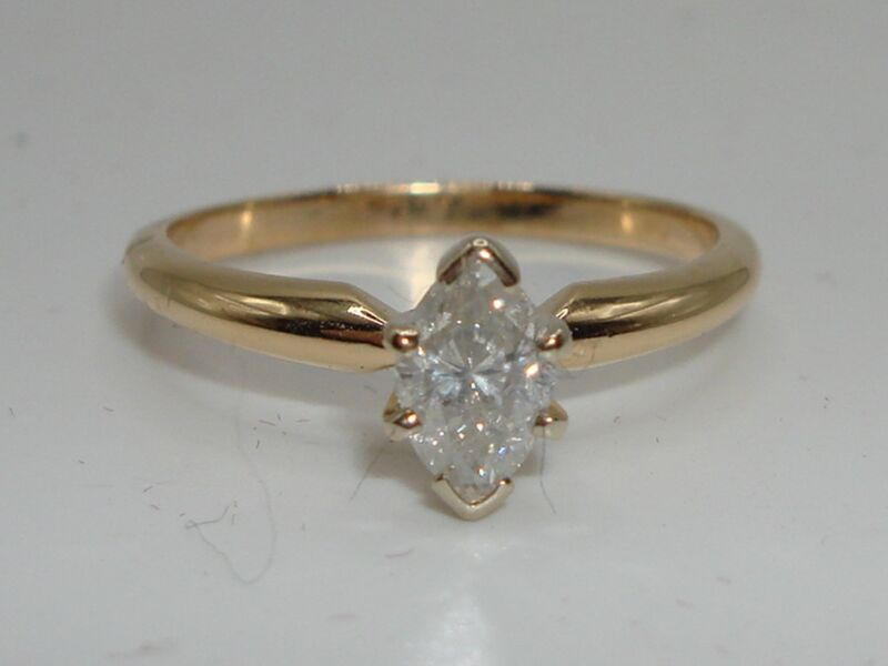 14K Gold Engagement Ring with Marquise-Cut Diamond
