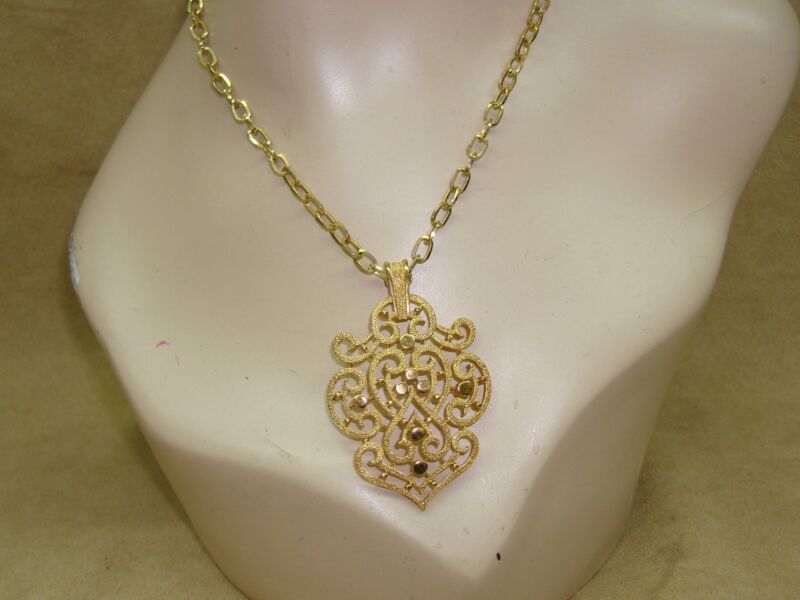 Authentic 1970s Trifari Gold Tone Crown Pendant Necklace - Estate Find