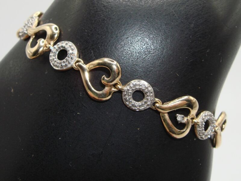 Sterling silver vermeil heart bracelet with diamond accent, signed DL